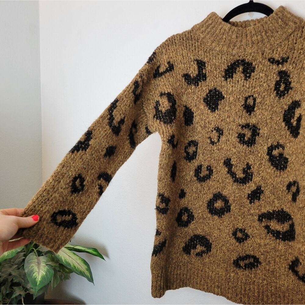 UNIVERSAL THREAD Brown Leopard Animal Print Chunky Knit Mockneck Sweater Sz S - Picture 6 of 12